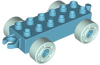 LEGO 11248c08 - Duplo Auto-onderstel 2 x 6 met open haakeinde en licht aqua wielen met nep bouten