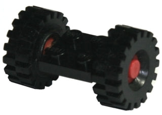 LEGO 122c01assy3 - Aangepaste plaat 2 x 2 met rode wielen met banden 21mm D. x 9mm Offset Tread Medium (122c01/ 4084)
