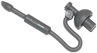 Dark grey LEGO minifigure utensil welding gun with a pointed nozzle and a dome-shaped part connected by a flexible piece.