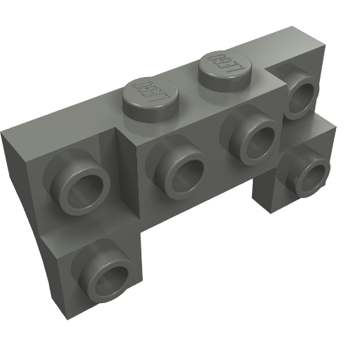 Grey LEGO 14520 Modified 2x4 - 1x4 brick with 2 Recessed Studs and Thin Side Arches, viewed from an angle.