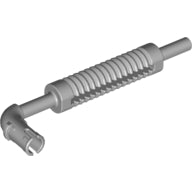 Gray LEGO 14682 Vehicle Exhaust Pipe with ribbed section, Technic pin, and angled end with round hole.