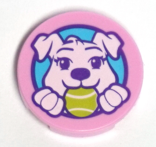 LEGO 14769pb308 - Tile, Round 2 x 2 with Bottom Stud Holder with Puppy Dog Holding Ball in Mouth Pattern