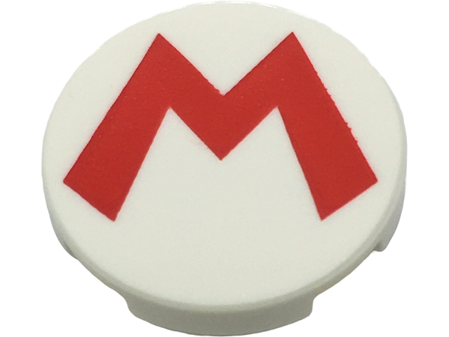 LEGO 14769pb730 - Tile, Round 2 x 2 with Bottom Stud Holder with Super Mario Logo Red Capital Letter M Pattern