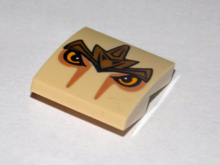 Tan LEGO Slope, Curved 2 x 2 x 2/3 with brown lion armor and orange/yellow eyes pattern.