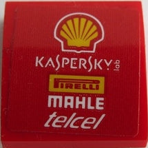 LEGO 15068pb341 - Helling, gebogen 2 x 2 x 2/3 met Shell-logo, 'KASPERSKY lab', Pirelli-logo, 'MAHLE' en 'telcel' patroon (sticker) - Set 75879