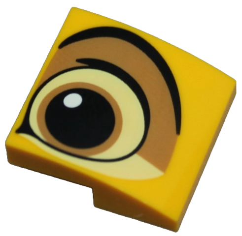 LEGO 15068pb560L - Slope, Curved 2 x 2 x 2/3 with Black, Bright Light Yellow and Medium Nougat Eye Pattern Model Left Side