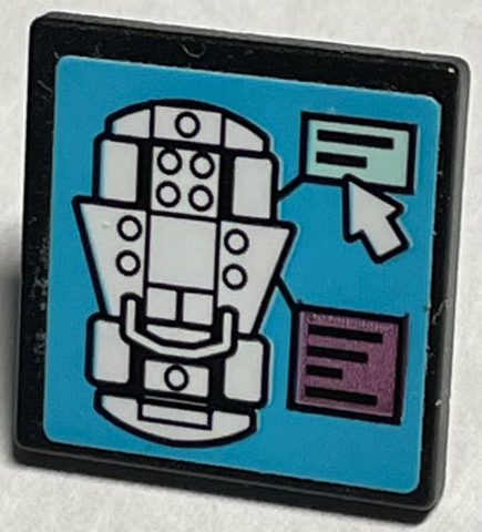 LEGO 15210pb131 - Road Sign 2 x 2 Square with Open O Clip with White Car, Mouse Cursor Arrow and Text Boxes on Medium Azure Background Pattern (Sticker) - Set 41351