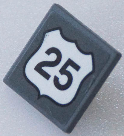 LEGO 15210pb138 - Road Sign 2 x 2 Square with Open O Clip with Black Route Number 25 Pattern (Sticker) - Set 76057