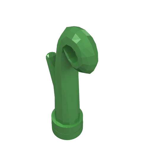 A single green LEGO Plant Grass Stem (Part 15279) with a curled top and a small side branch, on a white background.