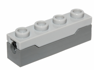 LEGO 1x4 spring shooter projectile launcher with light bluish gray top and dark gray base.