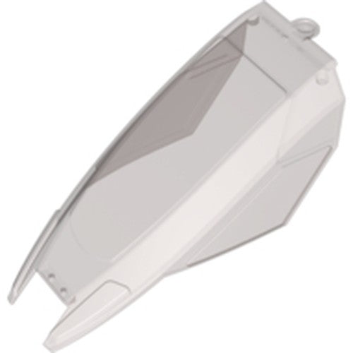 Transparent LEGO part 15537, a train front glass windshield, clear plastic with defined geometric edges.
