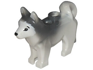 LEGO 16606pb001 - Hond, Husky met gemarmerde donker blauwgrijze oren en rug en bedrukte zwarte ogen en neus, gezicht en oren patroon