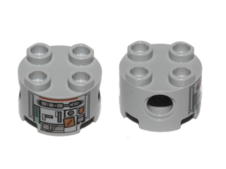 LEGO 17485pb001 - Brick, Round 2 x 2 with Pin Holes with Silver and Dark Orange Robot Pattern (C1-10P)