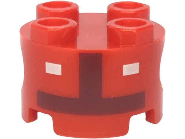 LEGO 17485pb013 - Brick, Round 2 x 2 with Pin Holes with Two White Rectangles and Dark Red Inverted T-Shape Pattern (Super Mario Toad Pit Crew Torso)