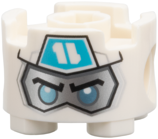 LEGO 17485pb018 - Brick, Round 2 x 2 with Pin Holes with Balaclava with Ninjago Logogram Letter Z on Medium Azure Pentagon over Silver Face with Black Eyebrows and Metallic Light Blue Eyes Pattern (Zane Head)