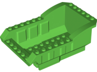 Bright green LEGO vehicle tipper bed 12x8x5 with fixed hinge plate, showing studs on all sides.
