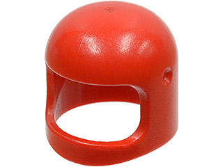 Red LEGO minifigure helmet, part 193a2, Space / Town style, with thin chin strap and visor dimples.