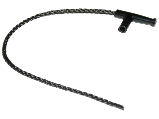 Black LEGO minifigure utensil hose nozzle simple with 13L string, featuring a T-shaped end.