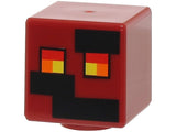 Red LEGO Minecraft Magma Cube head, pixelated black rectangles, and red, orange, yellow eyes pattern.
