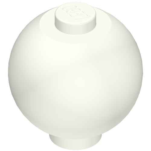White LEGO round 2x2 sphere brick, featuring a stud on top with the LEGO logo and an anti-stud on the bottom.