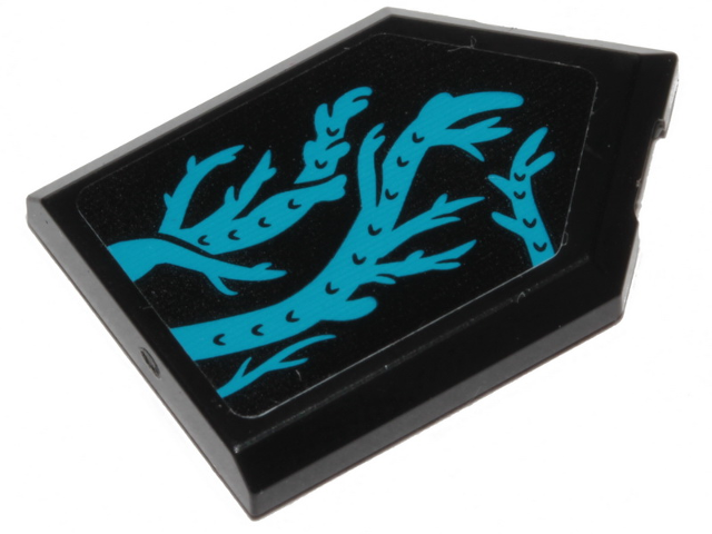 Black pentagonal LEGO tile with a dark azure seaweed pattern (sticker) from set 70433.