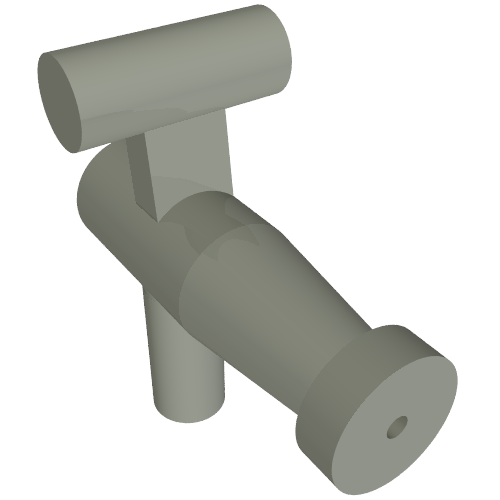 A grey LEGO Minifigure, Utensil Hose Nozzle T Handle part, rendered in 3D and viewed at an angle.