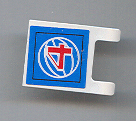 LEGO 2335pb046 - Vlag 2 x 2 vierkant met rood cijfer 4 en basketbalpatroon op blauwe achtergrond (Sticker) - Sets 3432 / 3433
