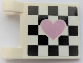 LEGO 2x2 off-white flag with a black checkered pattern and a metallic pink heart in the center.