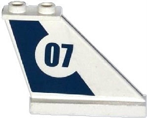 White LEGO tail brick 4x1x3 with dark blue stripe and '07' in a white circle pattern on the right side.