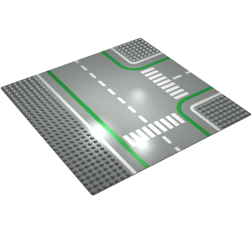 LEGO 2360p01 - Basisplaat, Weg 32 x 32 7-Stud T-kruising met zebrapaden patroon