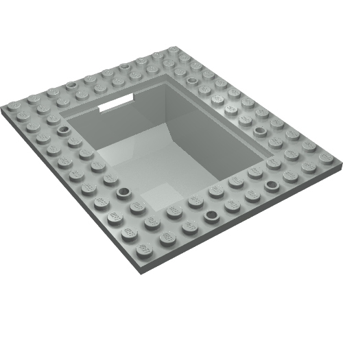 Light grey LEGO 2374 Container, Boat Cargo Loading Plate 10x12 with a 6x8 central tub, angled view.