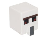 White LEGO Minecraft Iron Golem head, a modified cube with a dark brown unibrow, pixelated red and black eyes, and a dark bluish gray nose.