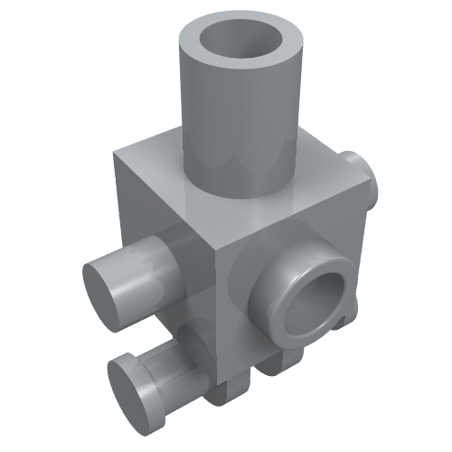 A light grey LEGO 24078 Torso Mechanical, Nexo Bot part with a stud on top, two bars on the bottom, a bar on the left, and a clip on the right.