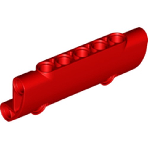 Red LEGO Technic curved 7x3 panel with 2 pin holes, part 24119.
