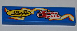 LEGO 2431pb0175R - Tegel 1 x 4 met 'Zoto Spiik' en 'SLIPPY RACING OIL' over Electric Spark Patroon Model Rechterkant (Sticker) - Set 8303