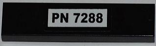 LEGO 2431pb0242 black 1x4 tile with white sticker displaying 'PN 7288' in black text for Set 7288