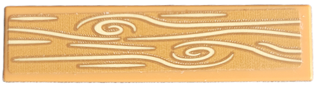 Tan LEGO 1x4 tile with a textured light tan wood grain sticker pattern, showing wavy lines and two swirl details.