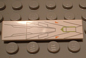 LEGO 2431px12 - Tegel 1 x 4 met grijze, oranje en limoen groene lijnen patroon