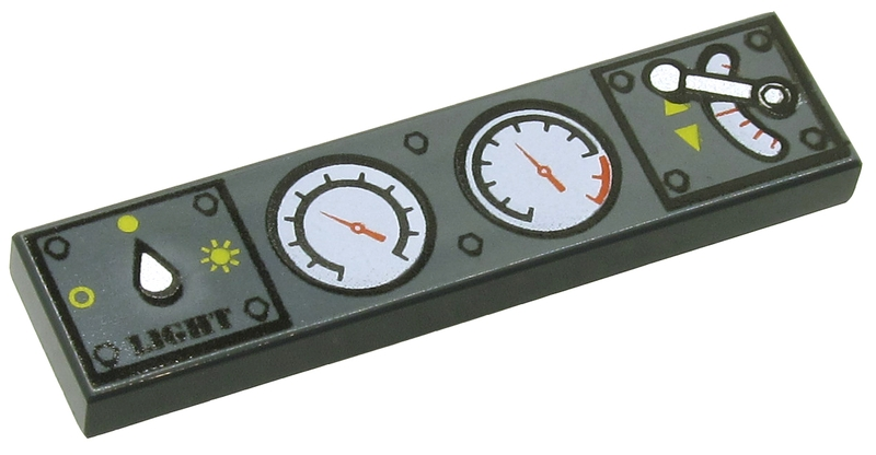 LEGO 2431px17 - Tile 1 x 4 with Light Switch, 2 White Gauges and Train Throttle Pattern