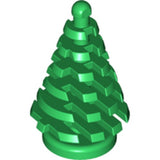 Green LEGO Plant, Tree Pine Small (2435) piece. Conical design with layered branches and a stud on top, on a round base.
