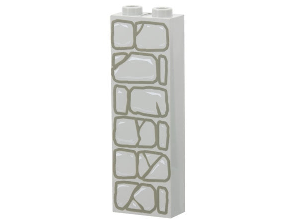 White LEGO 1x2x5 brick with a dark gray stone outlines pattern.