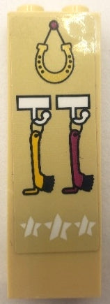 LEGO 2454pb247 - Steen 1 x 2 x 5 met Gouden Hangend Hoefijzer, Witte Sterren en Gele en Magenta Kwasten op Haken Patroon (Sticker) - Set 41367