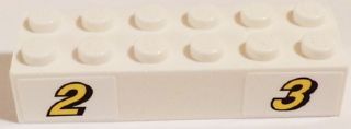 LEGO 2456pb017 - Steen 2 x 6 met gele cijfers 2 en 3 met zwarte omtrek (stickers) - Set 60084