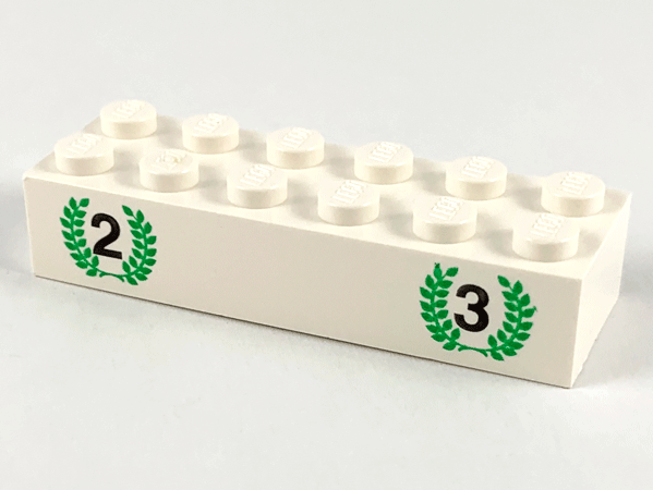 LEGO 2456px1 - Steen 2 x 6 met zwarte nummer 2 en nummer 3, groen lauwerkrans patroon