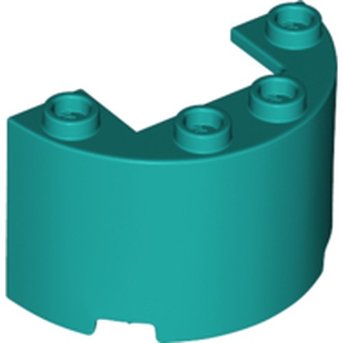Dark turquoise LEGO cylinder half 2x4x2 brick with a 1x2 cutout and five studs on top.