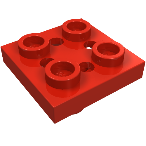 LEGO 2476b - Aangepaste plaat 2 x 2 met pin aan onderkant, kleine gaatjes in plaat en vergrendelingsvingers aan onderzijde
