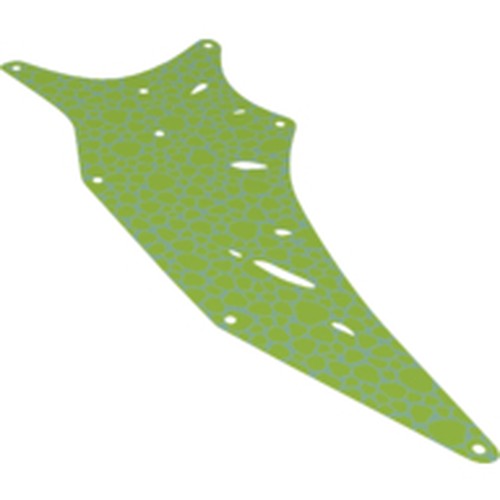 Lime green LEGO 26653 Cloth Wing Triangle 27 1/2 x 11 Left with gold scales pattern and holes.