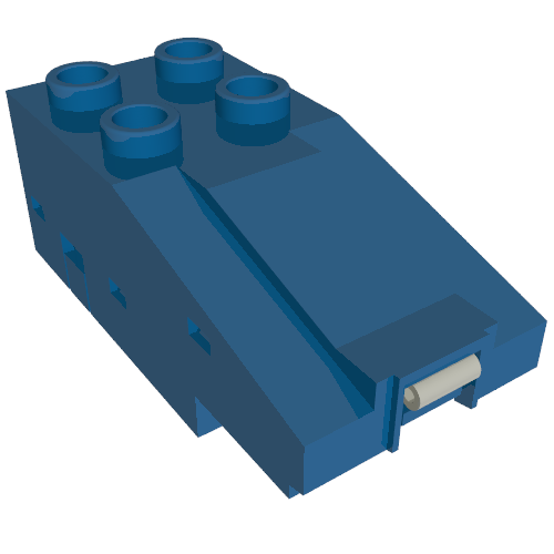 Blue LEGO 2913c01 electric train track contact base with four studs and a light tan pin connector.
