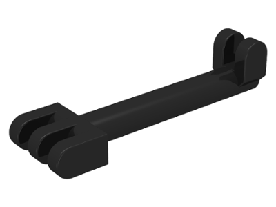 Image of a black LEGO Hinge Bar 2.5L (2923) with 3 fingers on one end and 2 fingers on the opposite end.