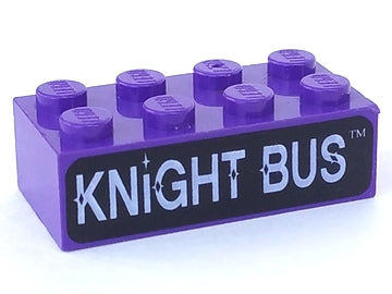 LEGO 3001pb018 - Steen 2 x 4 met wit 'KNIGHT BUS' met glitter op zwarte achtergrond patroon